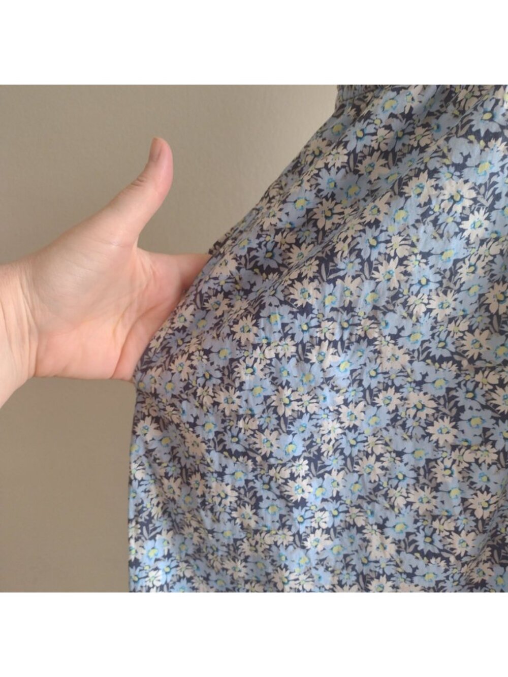 Vineyard Vines Blue Floral Dress L Cotton Puff Sleeves Midi w POCKETS - Picture 4 of 10